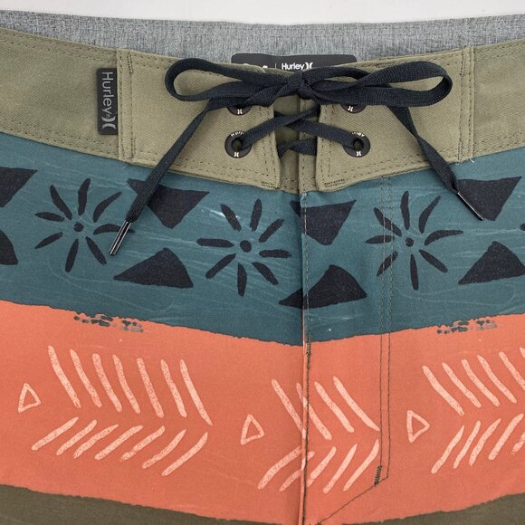 Hurley Green Orange Striped Board Shorts | Size 34 - Picture 7 of 7